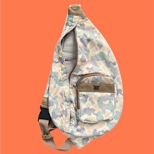 Camouflage tan mini backpack one strap army with bee pin